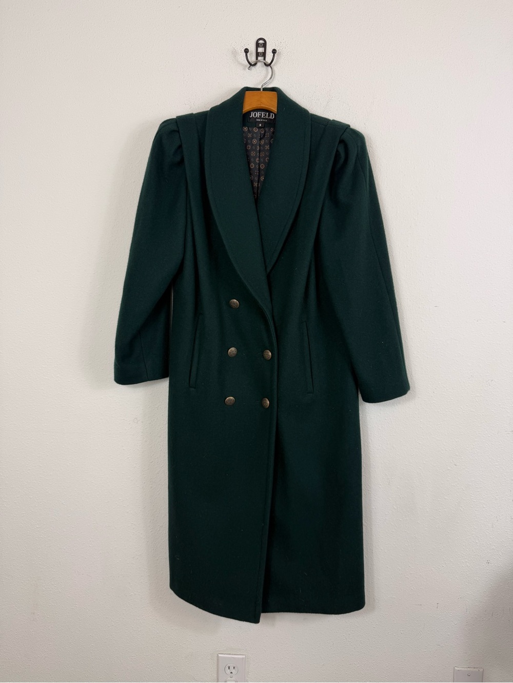Vintage Jofeld Dark Green Wool Blend Long Winter Coat Sz 8